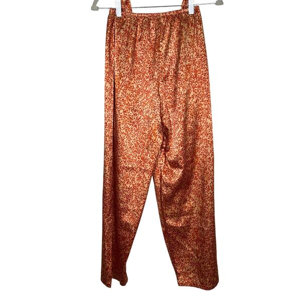 Victorias Secret PJ Set S Tank Top Pants Satin Orange Leaf Vine Pajamas Womens - Picture 3 of 10